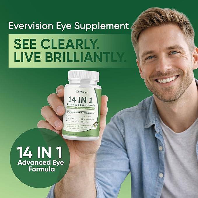 14 in 1 Advanced Eye Formula, Eye Supplement with Lutein, Zeaxanthin, Astaxanthin, Bilberry Extract & Zinc, Eye Vitamin and Mineral Supplement for Adults & Seniors, 60 Capsules (1)