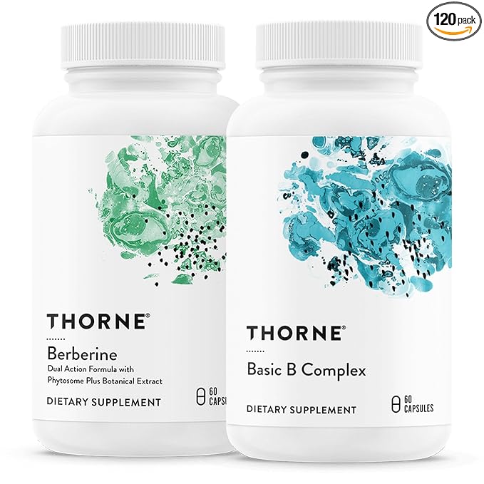 THORNE - Basic B Complex (60 Capsules) & Berberine (60 Capsules) Bundle - Supports Heart Health, Immune System Function & Brain Health - Gluten Free, Dairy Free
