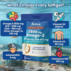 Omega 3 Fish Oil with Vitamin D3 K2 – 300 Lemon Flavored Burpless Softgels | Fish Oil Omega 3 Supplements Support Heart, Brain, Eyes & Immune Health | Gluten-Free, Non-GMO