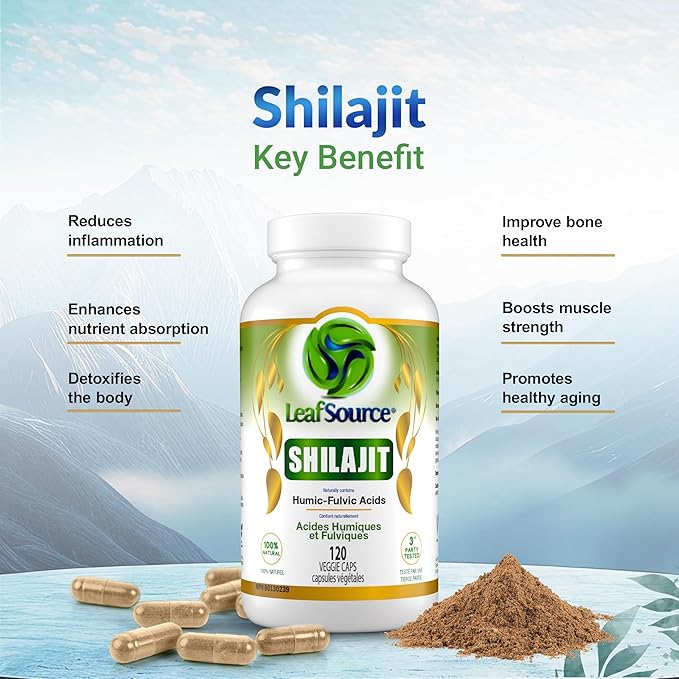 LEAFSOURCE Shilajit with Humic & Fulvic Acid (120 Capsules) with Trace Minerals, Electrolytes, Vitamins, Supports Energy, Gut & Joint Health, Absorb Nutrients