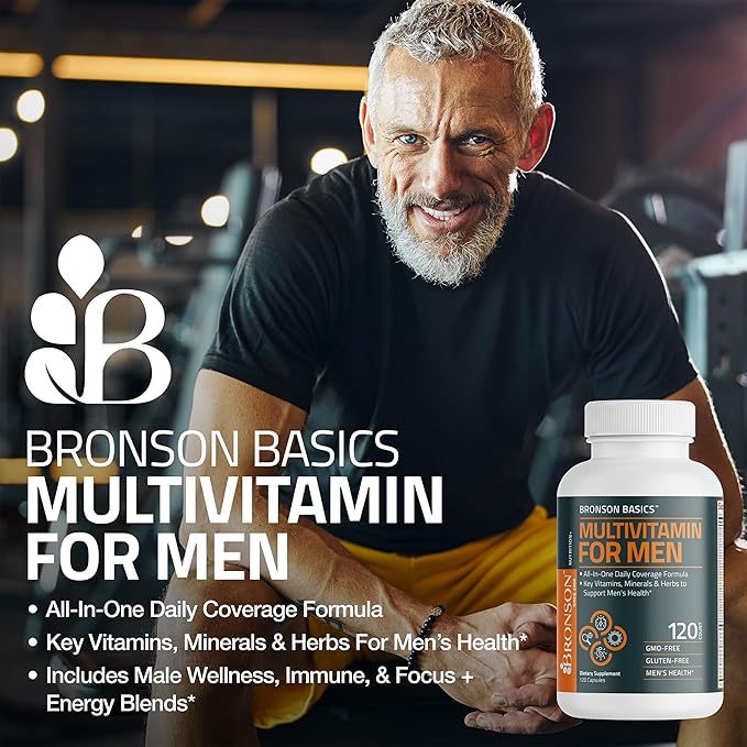 Bronson Multivitamin for Men All-in-One Daily Coverage Formula Key Vitamins, Minerals & Herbs to Support Men's Health, 60 Capsules