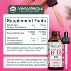 Organic Vitamin B12 Liquid Drops for Kids – Bioactive Blend with Methylcobalamin & Adenosylcobalamin - Vegan, Non-GMO, USDA Organic, 3 Months Supply, 0.4 FL OZ