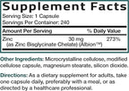 Bronson Zinc Glycinate 30mg Chelated Superior Absorption 100% Chelated Formula Non-GMO, 240 Vegetarian Capsules
