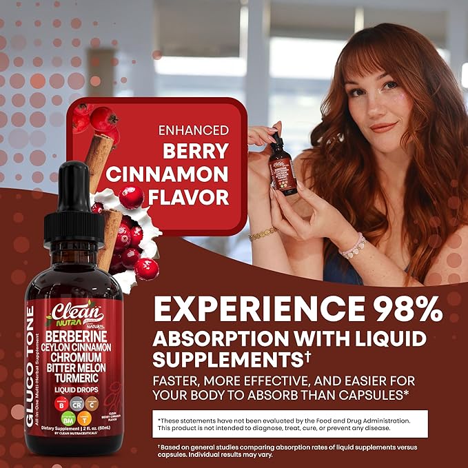 Organic Ceylon Cinnamon Berberine Liquid Drops Supplement with Bitter Melon Extract, Glucomannan, Gymnema, Chromium, Turmeric, Organic Panax Ginseng, Apple Cider Vinegar, Moringa Powder Vegetarian (2)