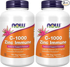 NOW Foods Supplements, C-1000 & Zinc Immune, Seasonal Support Formula*, Antioxidant Protection*, 180 Veg Capsules, (Pack of 2)