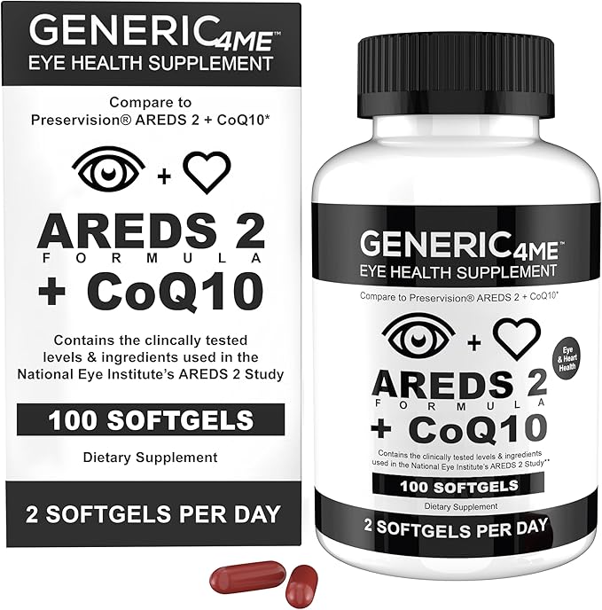 AREDS 2 SoftGels, 100 mg CoQ10 for Heart Health, 500 mg Vitamin C, 400 IU Vitamin E, 10 mg Lutein, 2 mg Zeaxanthin, 80 mg Zinc, 2 mg Copper - Supports Eye Health - 100 Mini SoftGels