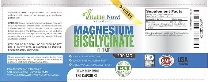 Magnesium Bisglycinate 200mg - 100% Chelated Capsules for Superior Absorption - Gentle Formula, No Laxative Effect - Sleep Energy Cramps Muscle Support - Fully Reacted & Buffered