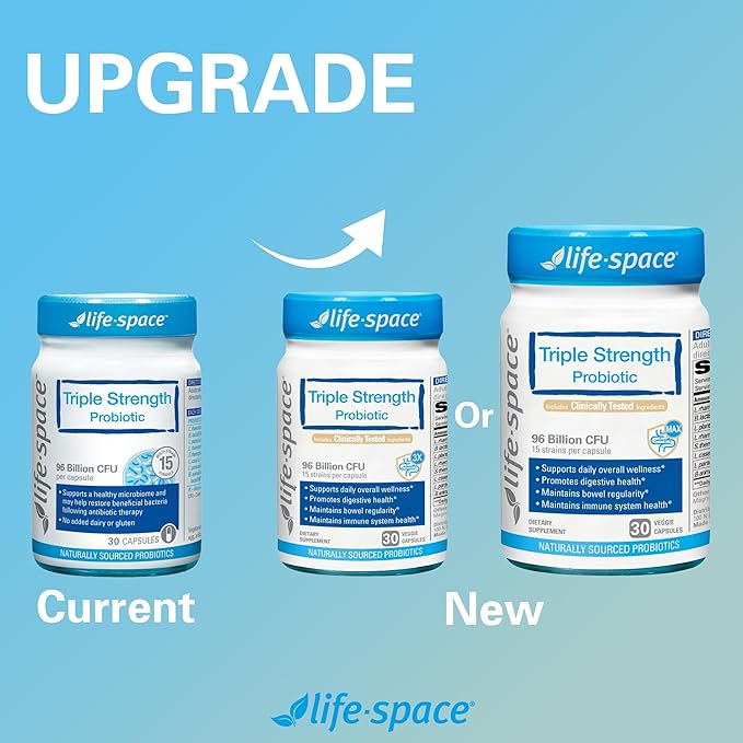 Life-Space Triple Strength Broad Spectrum Probiotic, 96 Billion CFU & 15 Diverse Strains, Advanced Formulated for Digestive Health & Immune Health, Probiotics for Women & Men - 30 Veg Capsules