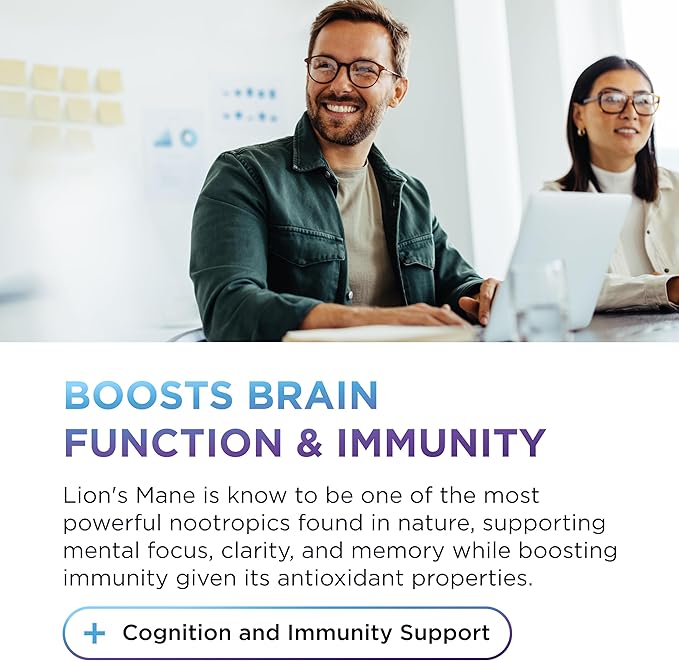 Organic Lions Mane Mushroom Supplement for Mental Clarity, Focus & Immune Support - Organic Brain Boosting Nootropic Lions Mane Mushroom Capsules with 100% Organic Lions Mane Extract, 60 Servings
