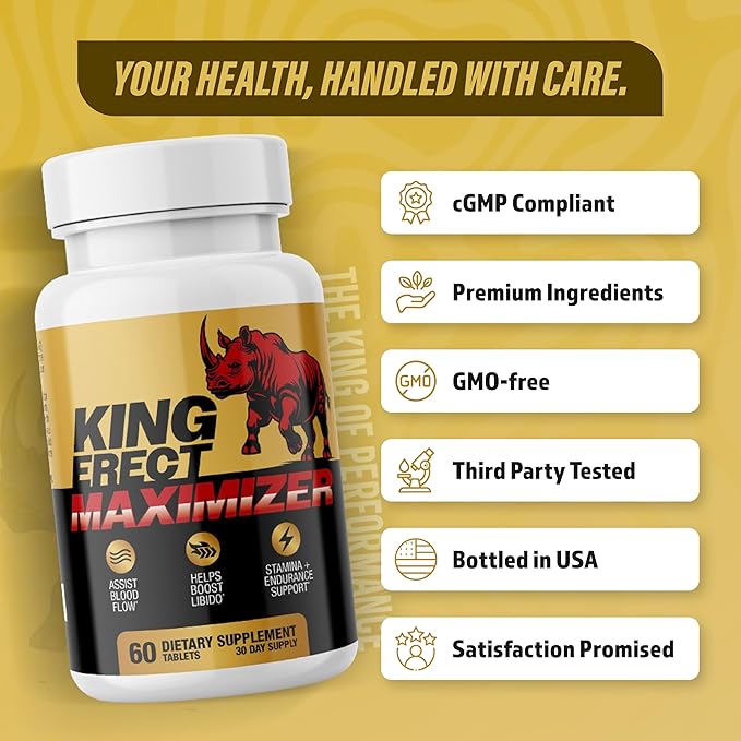 King Erect Maximizer - Enlargement Pills for Men - Fast Acting Blood Flow Support & Circulation Support - Supplement for Intimacy, Girth, Size, Stamina Loss - 60 Tablets for Male Vitality