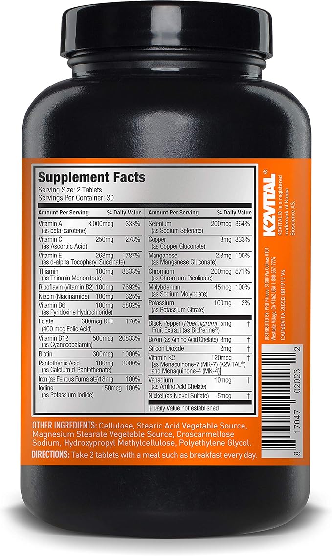 JYM Supplement Science Vita JYM Sports Multivitamin & Mineral Support,Vitamin A,C,B6,B12,E,K,Boron,Biotin,Potassium 60 Tablets,(Pack of 2)