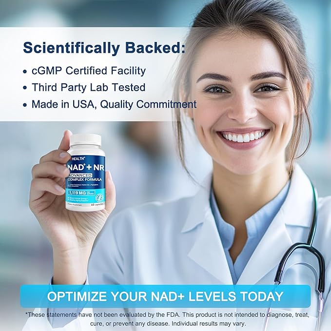 NAD Supplement 1119 mg with NR | Advanced Complex | NMN Alternative | Green Tea Extract + Astaxanthin | Anti-Aging Cellular Energy Support | 60 Capsules, Made in USA