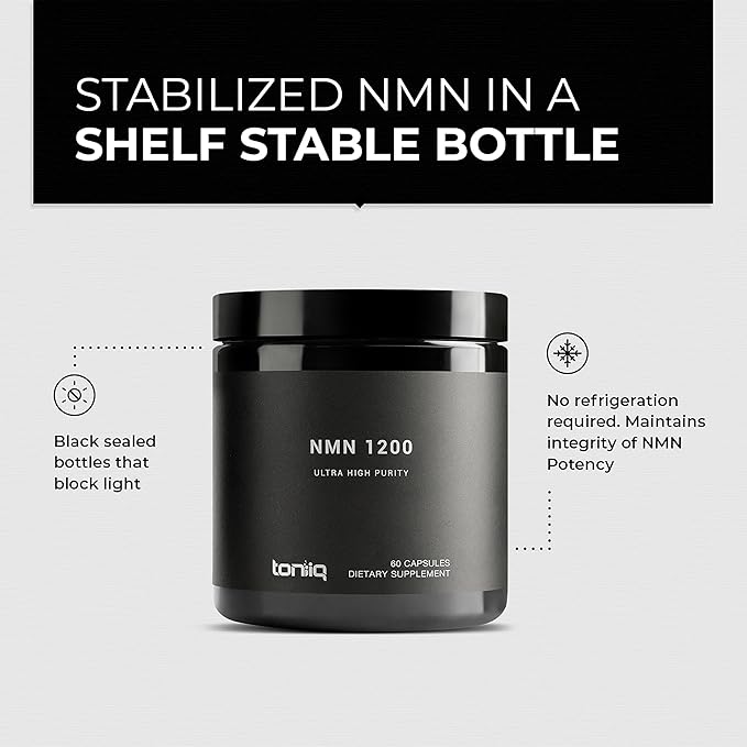 Toniiq NMN Supplement 1200mg - Third Party Tested Stabilized Capsules - 98% Highly Purified for NAD + - 60 Capsules Nicotinamide Mononucleotide Booster Supplement
