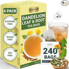 LeafLea 240 Dandelion Root and Leaf Tea Bags, Bulk Dandelion Tea Bags, Natural Dandelion Root Herbal Tea Blend, Te de Diente de Leon, Caffeine-Free, Sugar-Free, Individually Wrapped for Freshness