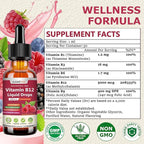 Liquid Vitamin B12 Drops 5000 mcg - Extra Strength B12 Methylcobalamin with B1 B6 B3 Folate Niacin - Fast Absorption Sublingual B-12 Drops for Energy Metabolism & Brain Function, Vegan B Complex