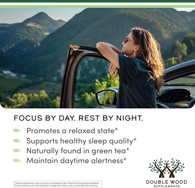 L-Theanine 200mg Double Strength - Supports Health Sleep Response and Relaxation - 120 Capsules (Third Party Tested, Gluten Free, Vegan) by Double Wood (Pack of 2)