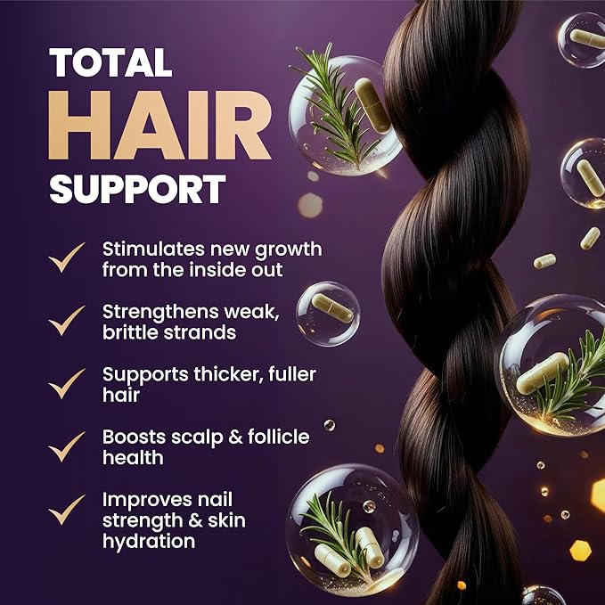 Biotin Hair Growth Supplement with Collagen, Keratin, and Probiotics – Hair Growth Support, Skin & Nails Supplement for Men and Women – Supports Thicker, Stronger Hair – Made in USA (1 Pack)