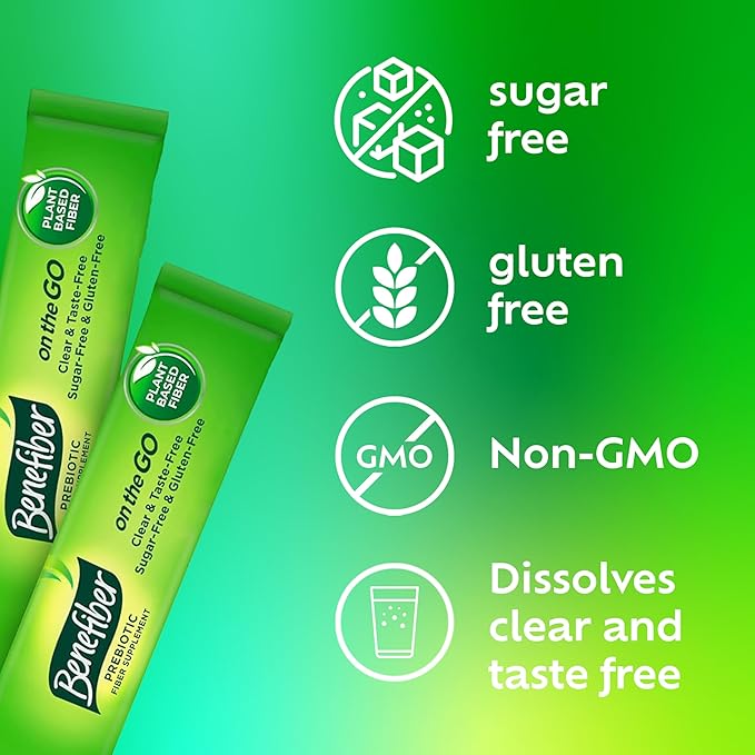 Benefiber On The Go Prebiotic Fiber Supplement Powder for Digestive Health, Daily Fiber, Unflavored - 72 Sticks