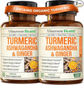 Ashwagandha Organic Turmeric Curcumin Supplement with Ginger Root & Black Pepper – Joint Health, Energy & Immune Support – Antioxidant Blend with 95% Curcuminoids – 2 Pack