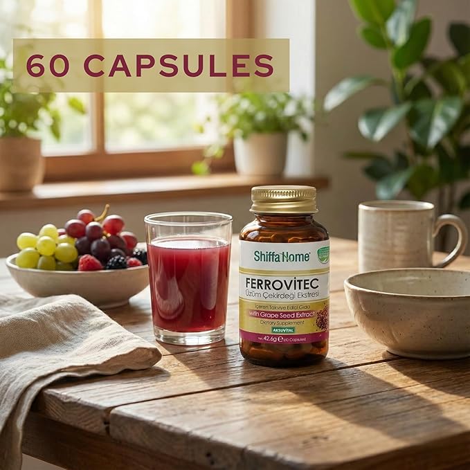 shiffahome FerroVitec Capsules 710 mg – 60 Capsules | Grape Seed Extract with Herbal Blend, Vitamins & Minerals | Plant-Based Dietary Supplement
