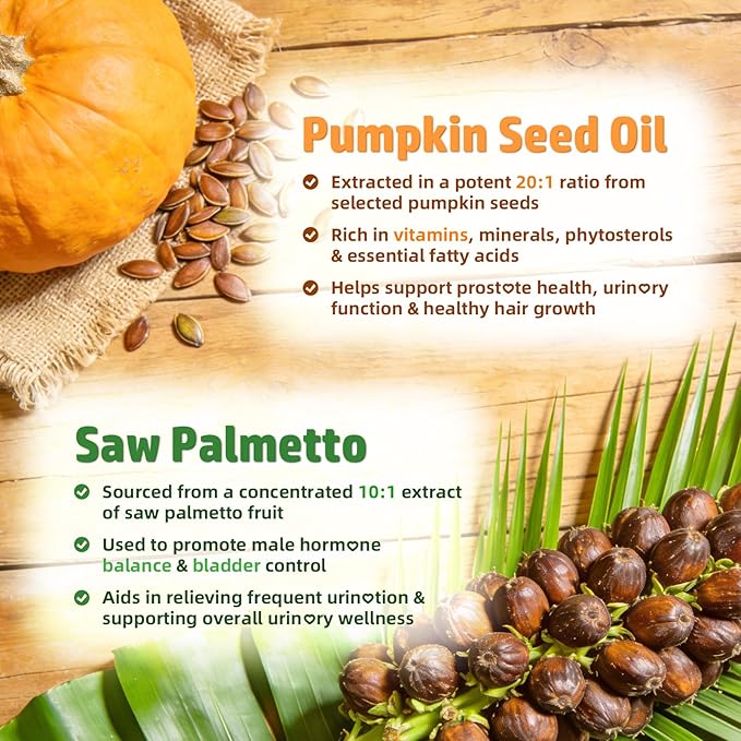 Pumpkin Seed Oil Gummies with Saw Palmetto, Pumpkin Seed Oil for Hair and Skin Health, Pumpkin Seed Extract for Women Men, Sugar-Free, Raspberry Flavor, 60 Count