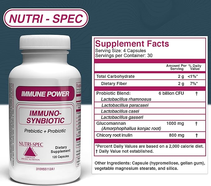 Nutri-Spec Immune Power - Immuno-Synbiotics Probiotics & Prebiotic for Women & Men - with Lactobacillus gasseri, rhamnosus, paracasei - Great for Immune-Related Inflammatory Conditions - 120 Caps