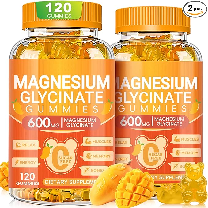 Magnesium Glycinate Gummies 600mg, Chewable Sugar Free Potassium Magnesium Supplements for Adults, Men and Women, Vitamin D, B6 and CoQ10 for Sleep, Relaxation, Brain & Muscle, 120 Gummies