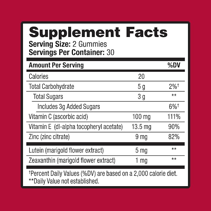 Ocuvite Eye Vitamin & Mineral Supplement, Gummy Multivitamin for Eyes, Zinc, Vitamin C & E, Lutein & Zeaxanthin Supplements for Vision Support for Adults, 60 Gummies