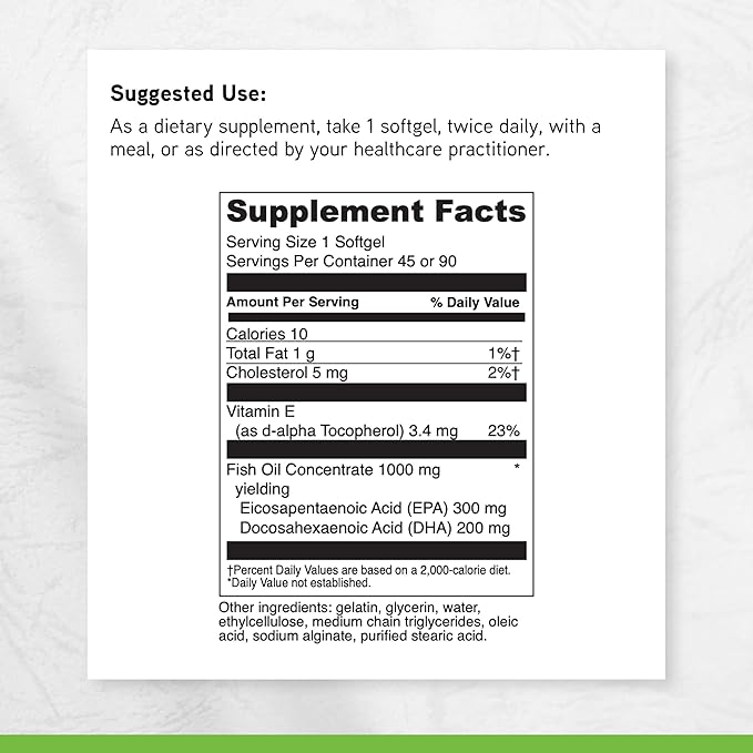 DAVINCI Labs Omega-3 1000 - Dietary Supplement to Maintain Already Normal Cholesterol Levels and Support Immune System, Healthy Hair and Skin* - Gluten-Free - 45 Enteric Coated Softgels