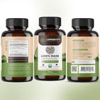 Longevity Botanicals Organic Lion's Mane Mushroom Capsules Supplement Extract 120ct | Hericium Erinaceus Fruiting Body | ≥20% Beta-D-Glucans | 40 Servings of 900mg | Supports Cognitive & Gut Wellness