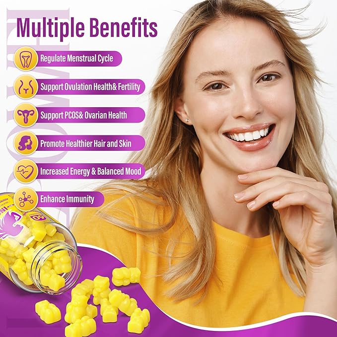 Myo-Inositol & D-Chiro Inositol,Inositol Gummies with Vitamin D3, Magnesium Glycinate, Omega-3, Folate & Zinc, Inositol Supplement Menstrual Cycle for Women-40:1 Ratio-30 Day Supply