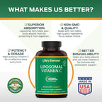 Life's Fortune Liposomal Vitamin C 2100 mg, Fast Acting Absorption, Higher Bioavailability Supporting Immune System, High Antioxidant Supplement Formula – Collagen Booster – 180 Capsules
