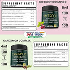 Bundle 6in1 Beet Root Capsules 100 Count & 4in1 Cardamom Capsules 100 Count - Support Restful Night, Heart Health, Digestion & Natural Wellness