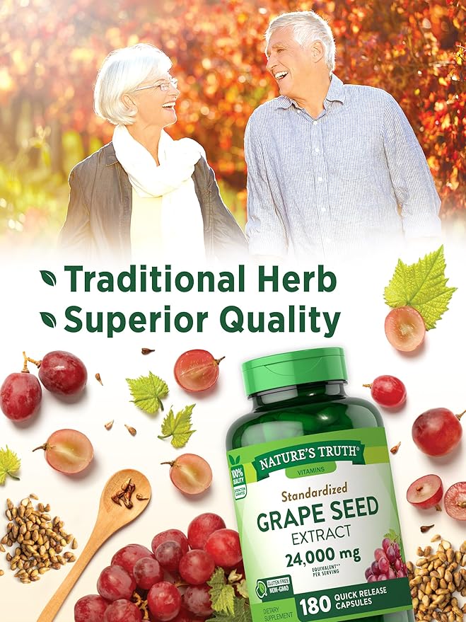 Nature's Truth Grape Seed Extract | 180 Capsules | Standardized Supplement | Non-GMO & Gluten Free Formula