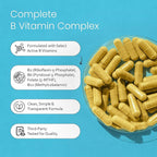 NaturaLife Labs Vitamin B-Complex with Vitamin C – Includes Active B2 (Riboflavin-5-Phosphate), B6 (Pyridoxal-5-Phosphate), B9 (5-MTHF) and B12 (Methylcobalamin); plus B1, B3, B5 and B7 – 100 Capsules
