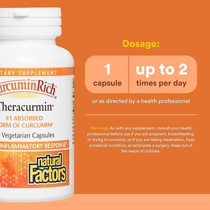 Natural Factors CurcuminRich Theracurmin - Antioxidant Support Supplement with Curcumin - Dietary Supplement Aids Muscle & - 60 Vegetarian Capsules (60 Servings)
