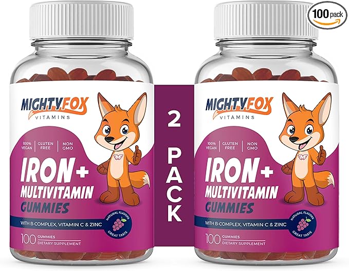 Iron Gummies for Kids – Non-GMO Kids Vitamins with Iron - Gluten-Free Kids Gummy Vitamins - Chewable Kids Iron Supplement with Vitamin A, B3, B5, B6, B12, and Zinc for Kids Nutrition, 2Pack, 200 Count