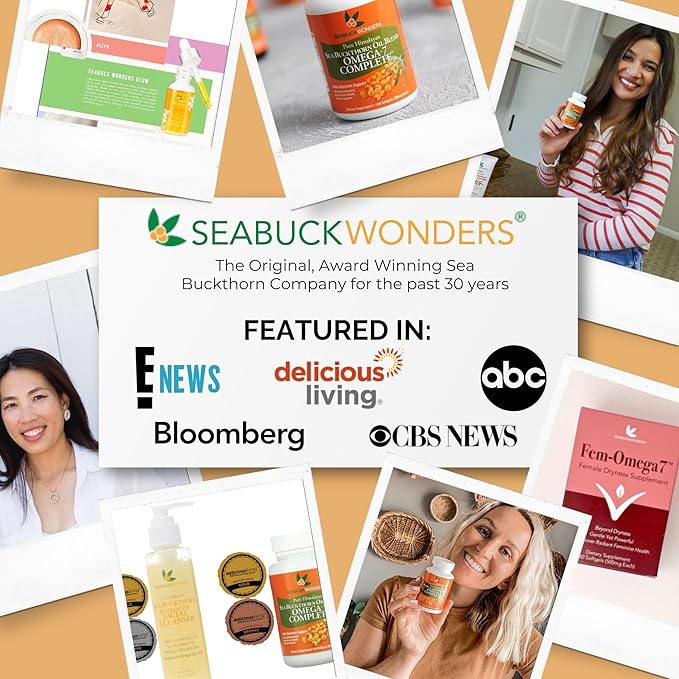 SeabuckWonders Organic Sea Buckthorn Oil Omega-7 Complete, 30 Softgels, 15 Day Supply, with Omega 3, 6 & 9, Supports Hair, Skin & Nails, Overall Health & Wellness