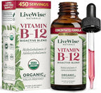 Organic Vitamin B12 1000 mcg Sublingual Liquid Drops For Adults, 1 Year+ Supply - 2 oz, Methylcobalamin & Adenosylcobalamin - Bioactive Blend for Energy, Clarity & Focus - Vegan, Non-GMO, Unflavored