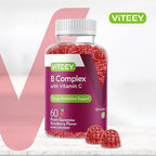 Viteey Vitamin B Complex Gummies with Vitamin C - Energy, Metabolism & Immune Support - B6, B12, Niacin, Folic Acid, Biotin, Calcium - Vegan, Gluten-Free - 60 Count