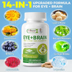 2 Pack Eye + Brain Supplements for Memory and Focus, Lutein 40mg, Zeaxanthin, Astaxanthin, Bilberry, Lion’s Mane, Bacopa Monnieri, Ginkgo Biloba, 14 in 1 Eye Vitamins for Adults & Seniors 240 Capsules