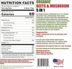 Cherie Sweet Heart Organic Beets & Mushroom 5 in 1, Beet Root Powder, Mushroom Powder Supplement, Beetroot with Pomegranate, Cordyceps, Lions Mane, Maca, USDA Organic, Gluten Free - 16 oz Pouch
