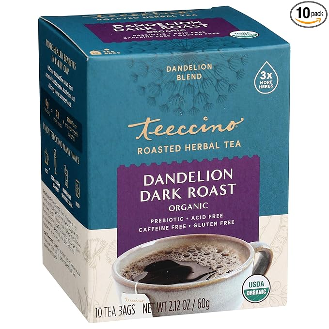 Teeccino, Tea Herbal Dandelion Dark Roast Organic, 10 Count