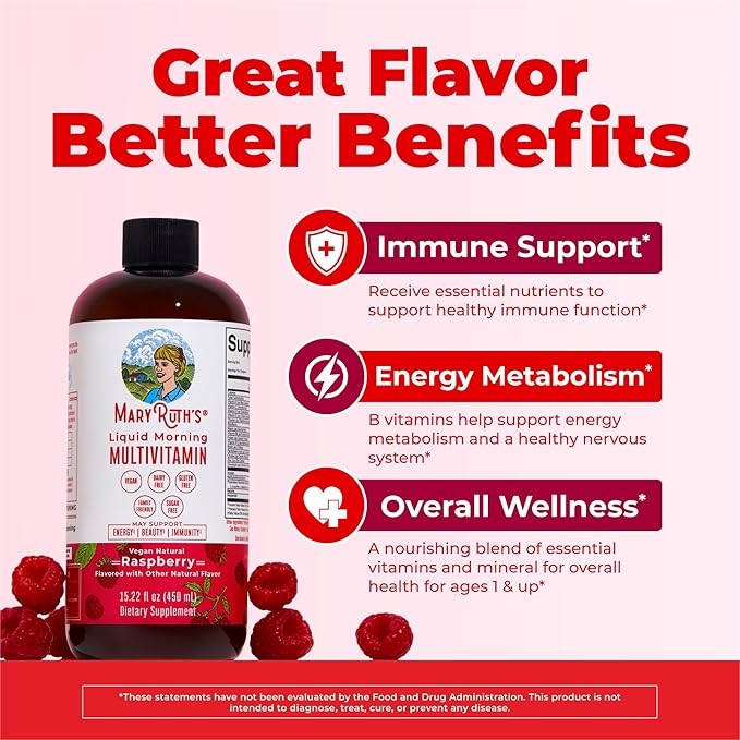 MARYRUTH'S Multivitamin for Women, Men & Kids | Liquid Morning Multivitamin | Vitamin A C D E B6 B12 Biotin Zinc | Beauty | Vegan | Non-GMO | Gluten Free | 15 Servings