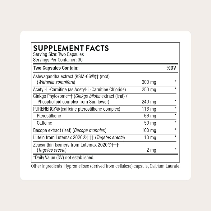 THORNE - Memoractiv - Nootropic Brain Supplement for Focus, Cognitive Function, Creativity & Concentration* - Ashwagandha, Caffeine, Acetyl-L-Carnitine & More - Gluten-Free, Dairy-Free - 60 Capsules