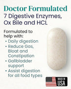 Digestive Enzymes Supplement with Ox Bile Salts 30mg - Betaine HCl 100mg - Supports Digestion, Gas & Bloating - Gallbladder Support (No Gallbladder) - Doctor Formulated - For Men & Women - 90 Tablet