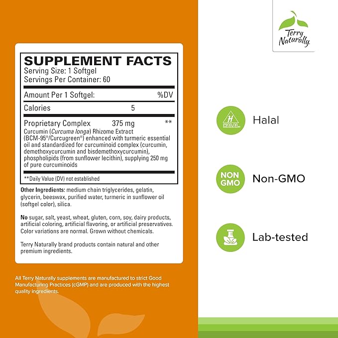 Terry Naturally CuraMed 375mg - Antioxidant Supplement for Brain & Immune Health Support - Dietary Supplement with Curcumin & Turmeric Essential Oil - Herbal Liver Support - 60 Softgels (Pack of 2)