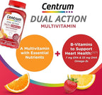 Centrum MultiGummies Multi+ Omega 3 Dual Action, Adult Multivitamin, Multivitamin/Multimineral/Omega 3 Supplement, Strawberry/Lemon/Orange Flavors - 110 Count
