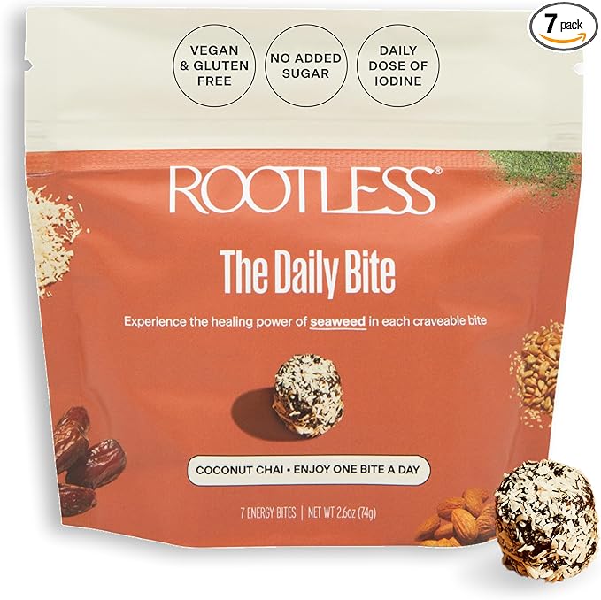 Rootless Seaweed Daily Bites – Coconut Chai – 1 Week Trial Pack for Hormone & Thyroid Health | 100% Daily Iodine, Whole Food Ingredients, No Added Sugar (7 Bites)