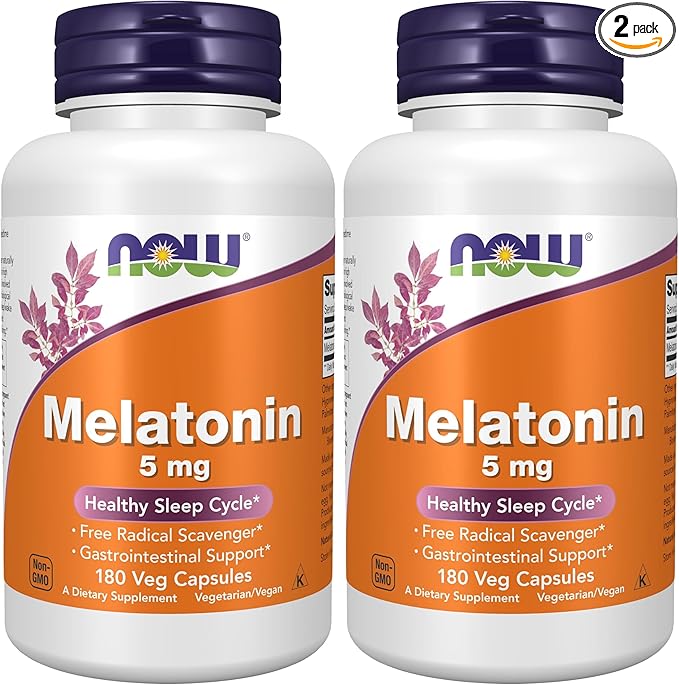 NOW Foods Supplements,Melatonin 5 mg,Free Radical Scavenger*,Healthy Sleep Cycle*,180 Count (Pack of 2)